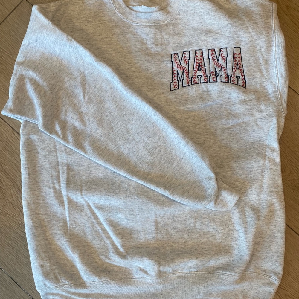 Gray Sweatshirt with Red 'MAMA' Embroidery